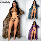 HIRIGIN 3PCS Summer Hot Women Leopard Print Bikini Beach Swimwear Cover Up Candigan Suit