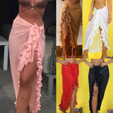 Women Chiffon See-Through Beach Bikini Cover Up Wrap Scarf Swimwear Pareo Sarong Dress Solid Ruffle Casual Beach Dress
