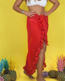 Women Chiffon See-Through Beach Bikini Cover Up Wrap Scarf Swimwear Pareo Sarong Dress Solid Ruffle Casual Beach Dress