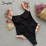 Simplee Sexy red push up one-pieces bikini Summer style ruffle sleeve beach wear playsuit Female casual banthing suit swimsuit