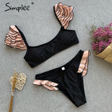 Simplee Sexy red push up one-pieces bikini Summer style ruffle sleeve beach wear playsuit Female casual banthing suit swimsuit